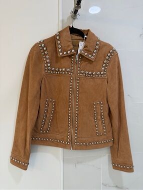 NWT INSANE Mango Studded Genuine Suede Jacket